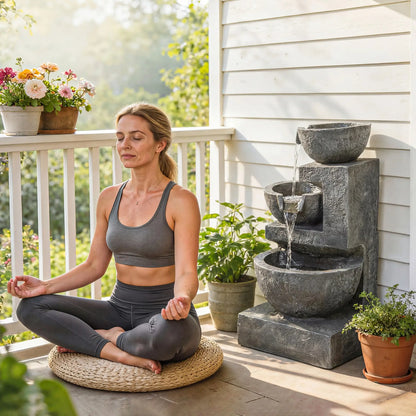 3-Tier Outdoor Water Fountain, Garden Waterfall With LED Lights, Pump Water Fountains at Gallery Canada