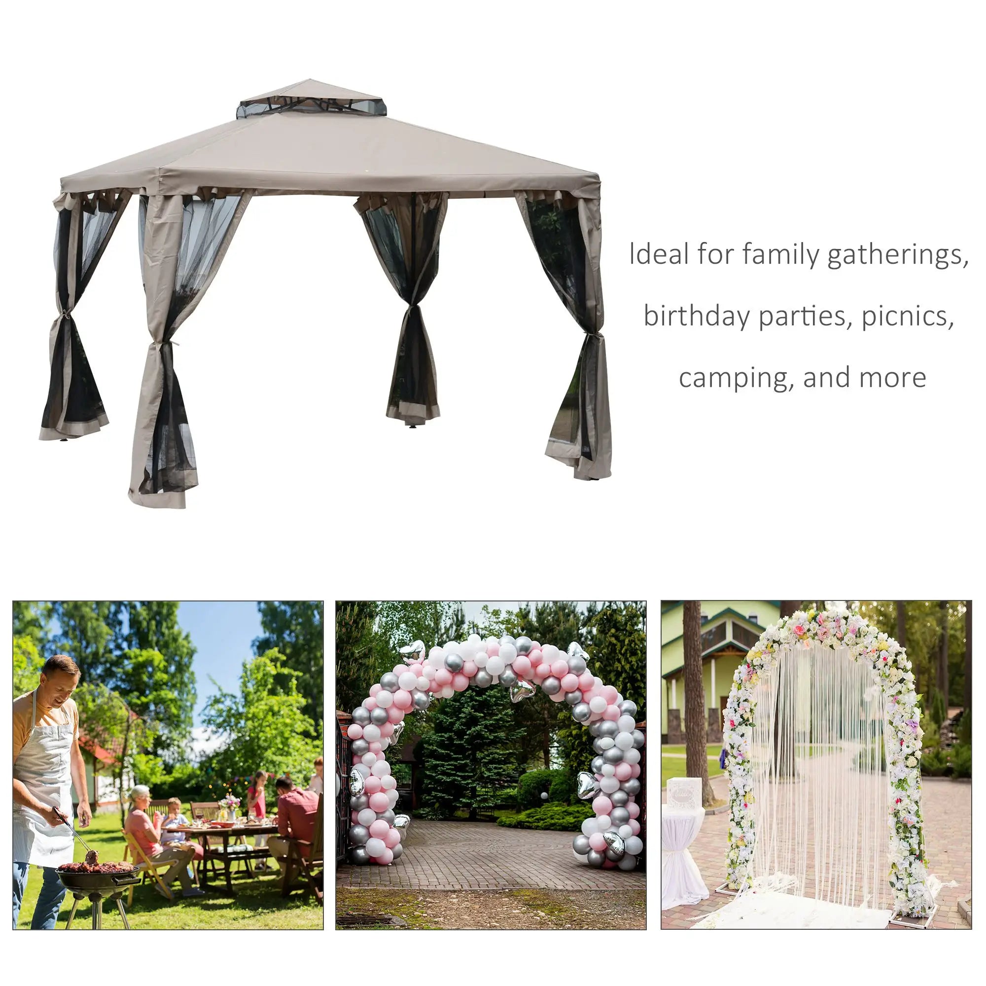 10' x 10' Outdoor Gazebo, Steel Frame, Canopy Shelter, Brown Gazebos at Gallery Canada