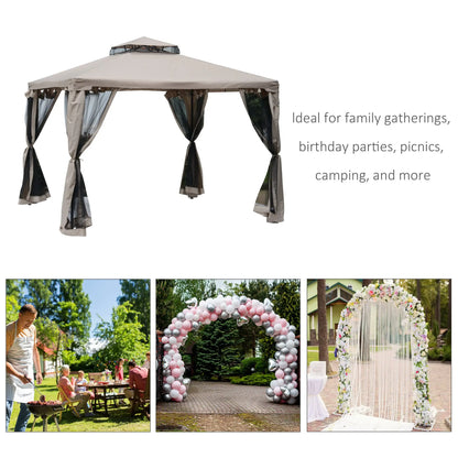 10' x 10' Outdoor Gazebo, Steel Frame, Canopy Shelter, Brown Gazebos at Gallery Canada