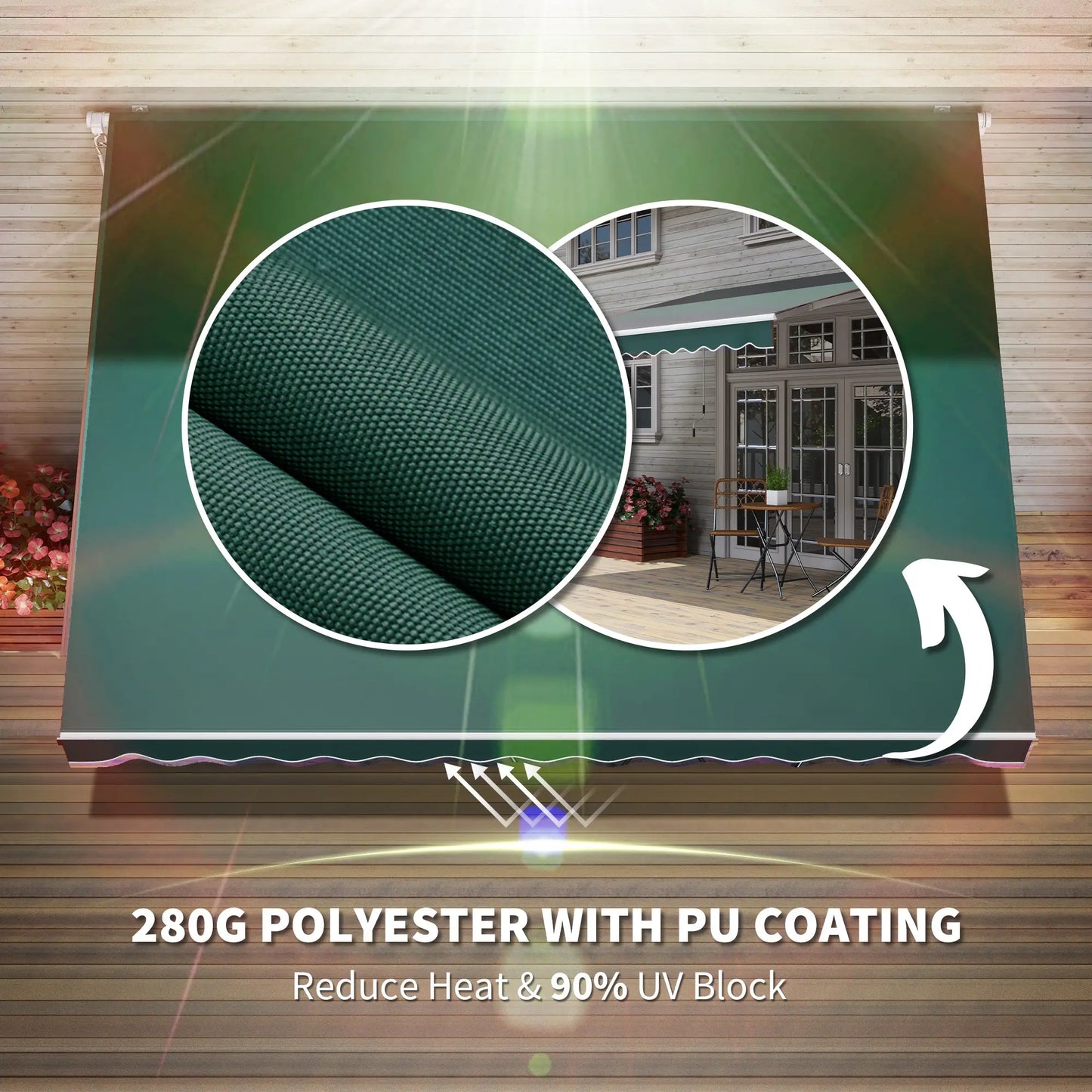 12' x 8' Retractable Awning, UV Water-Resistant Fabric, Aluminum Frame, Green Deck Awnings at Gallery Canada
