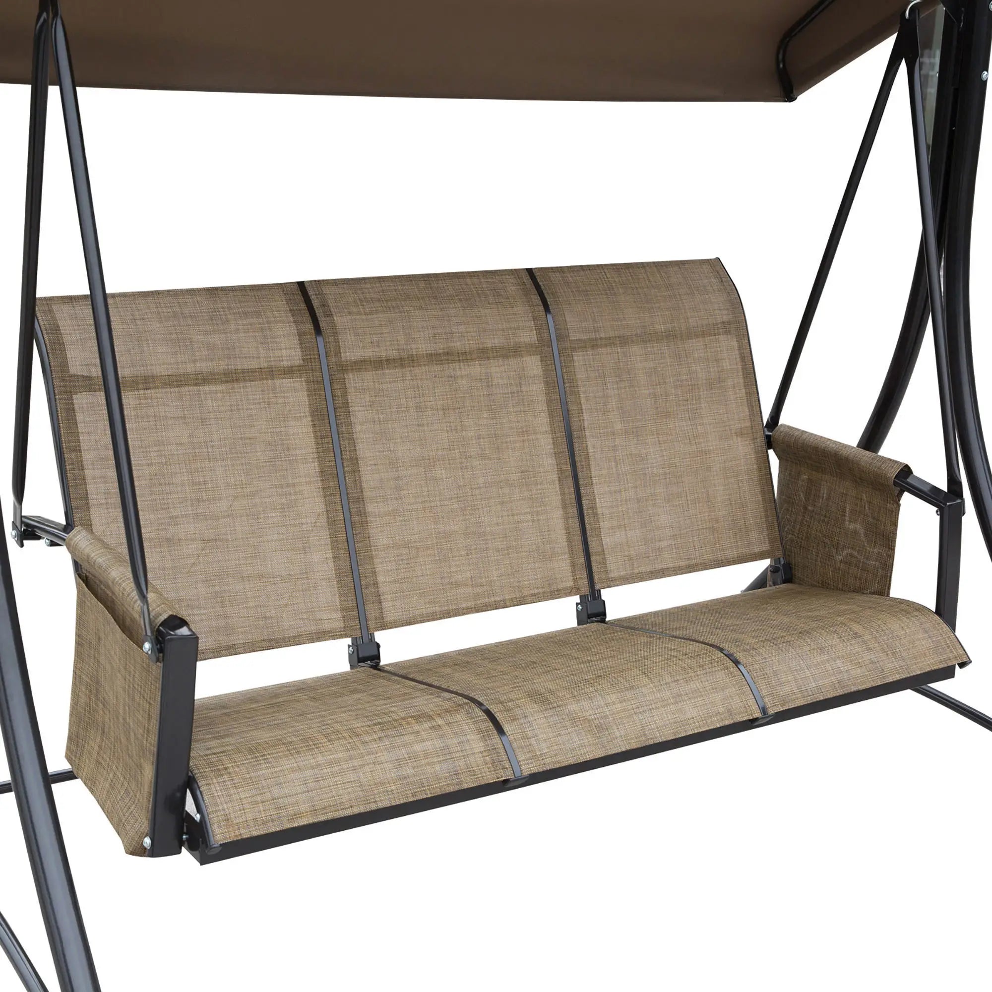 3 Person Porch Swing, High Back, Side Pouches, Adjustable Canopy, Brown Patio Swings with Stand at Gallery Canada