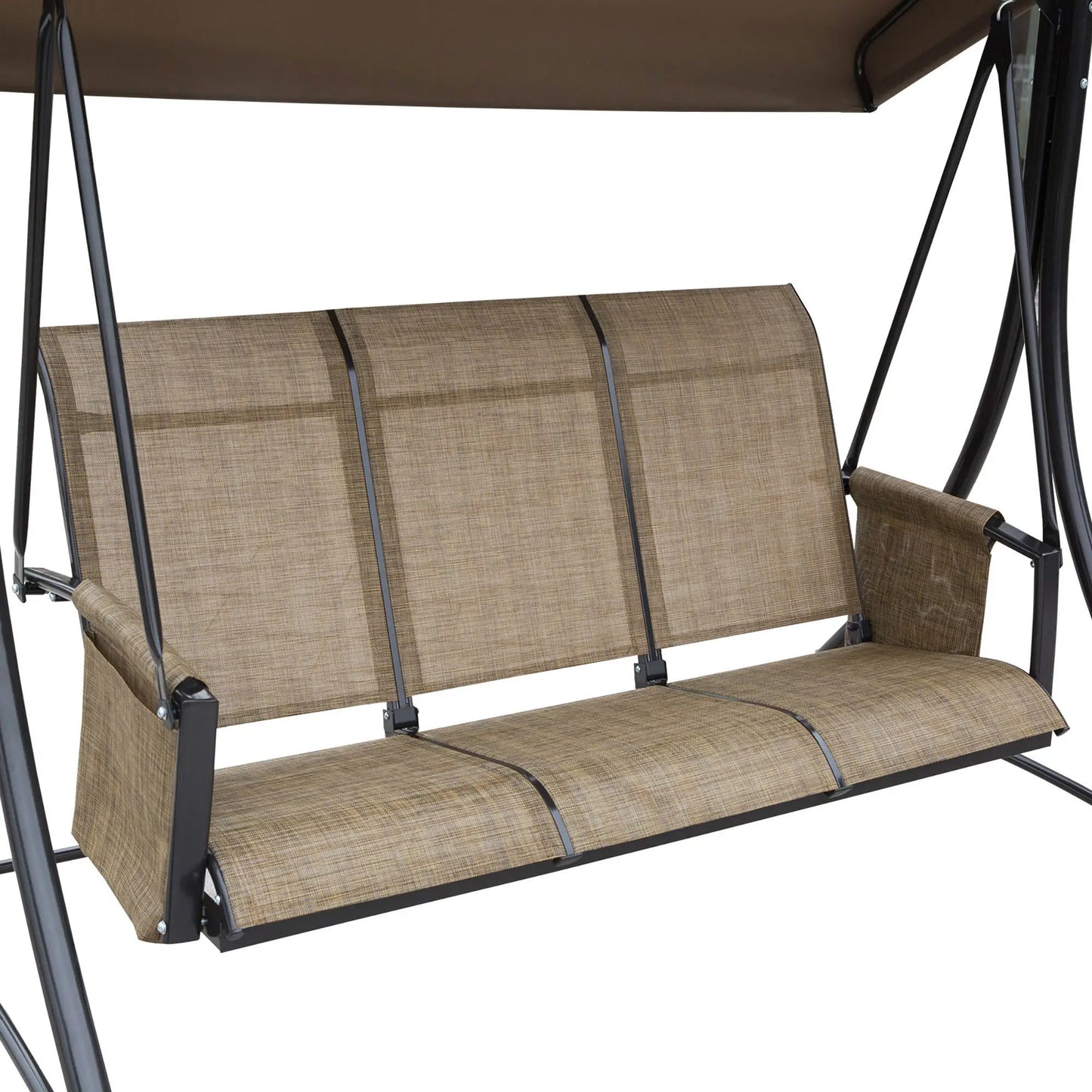 3 Person Porch Swing, High Back, Side Pouches, Adjustable Canopy, Brown Patio Swings with Stand at Gallery Canada