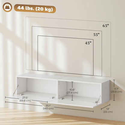 Floating TV Stand, Storage Cupboards for 45, 55, 65in TVs, Wall Mounted, White TV Stands at Gallery Canada