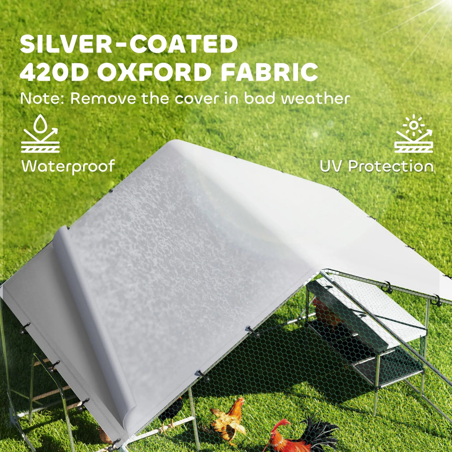 Metal Chicken Coop With Cover, Nesting Box, Roosting Bars, 9.8 x 13.1 x 6.4 ft Chicken Coops at Gallery Canada