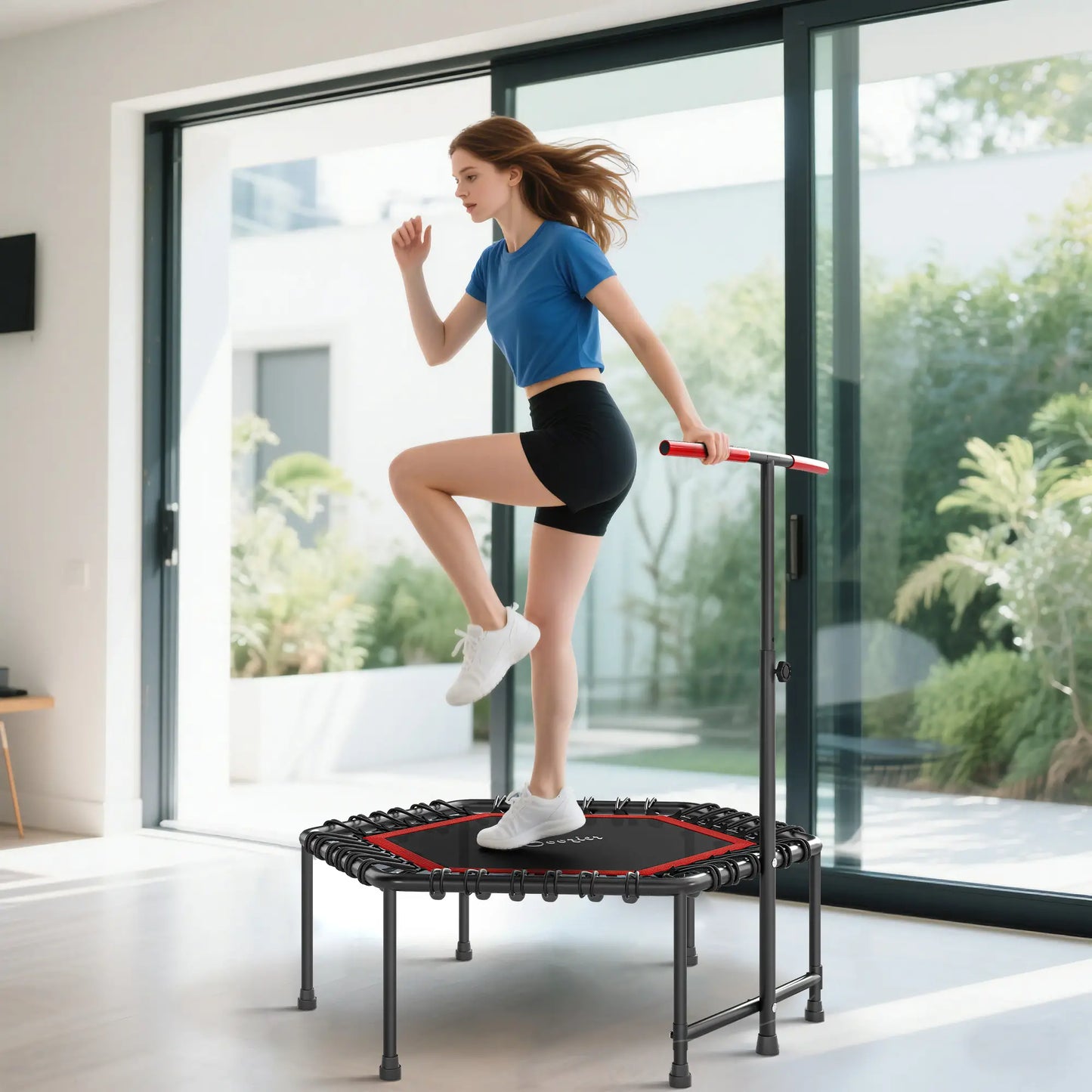 45" Rebounder Trampoline, Quiet Bungee with LED Lights, Adjustable Handle, Red Trampolines at Gallery Canada