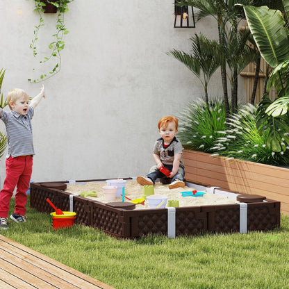 Kids Sandbox With Cover, 4 Corner Seats, 73" x 47" x 9", Dark Brown Sandboxes & Accessories at Gallery Canada