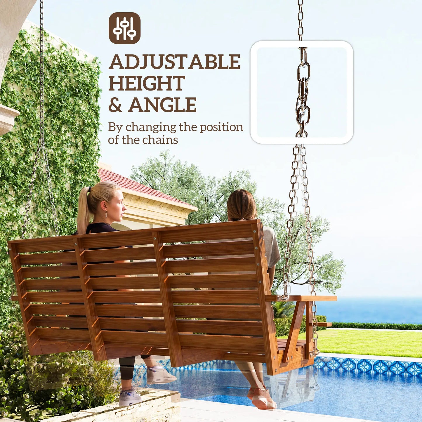 Carbonized Wooden 3-Seater Swing Bench with Cupholders Hanging Porch Swings at Gallery Canada