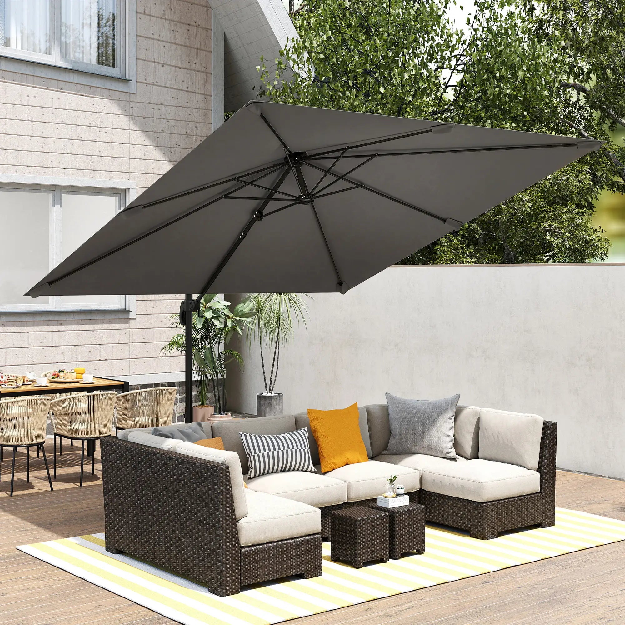 10 FT Square Patio Umbrella, Crank Handle, Cross Base, Tilt, 360° Rotation Offset Cantilever Umbrellas at Gallery Canada