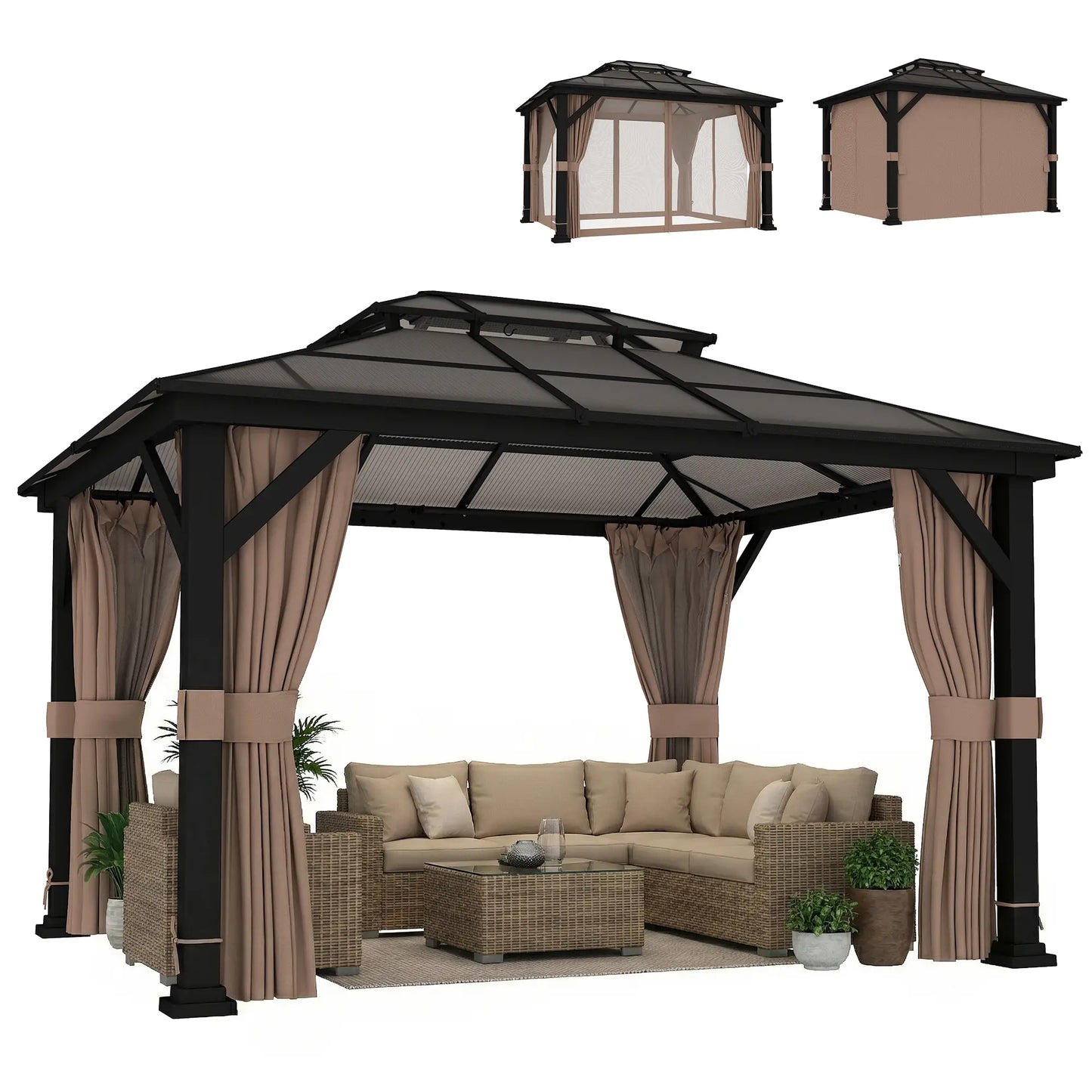10' x 12' Hardtop Gazebo, Steel Permanent Outdoor, Khaki Gazebos at Gallery Canada