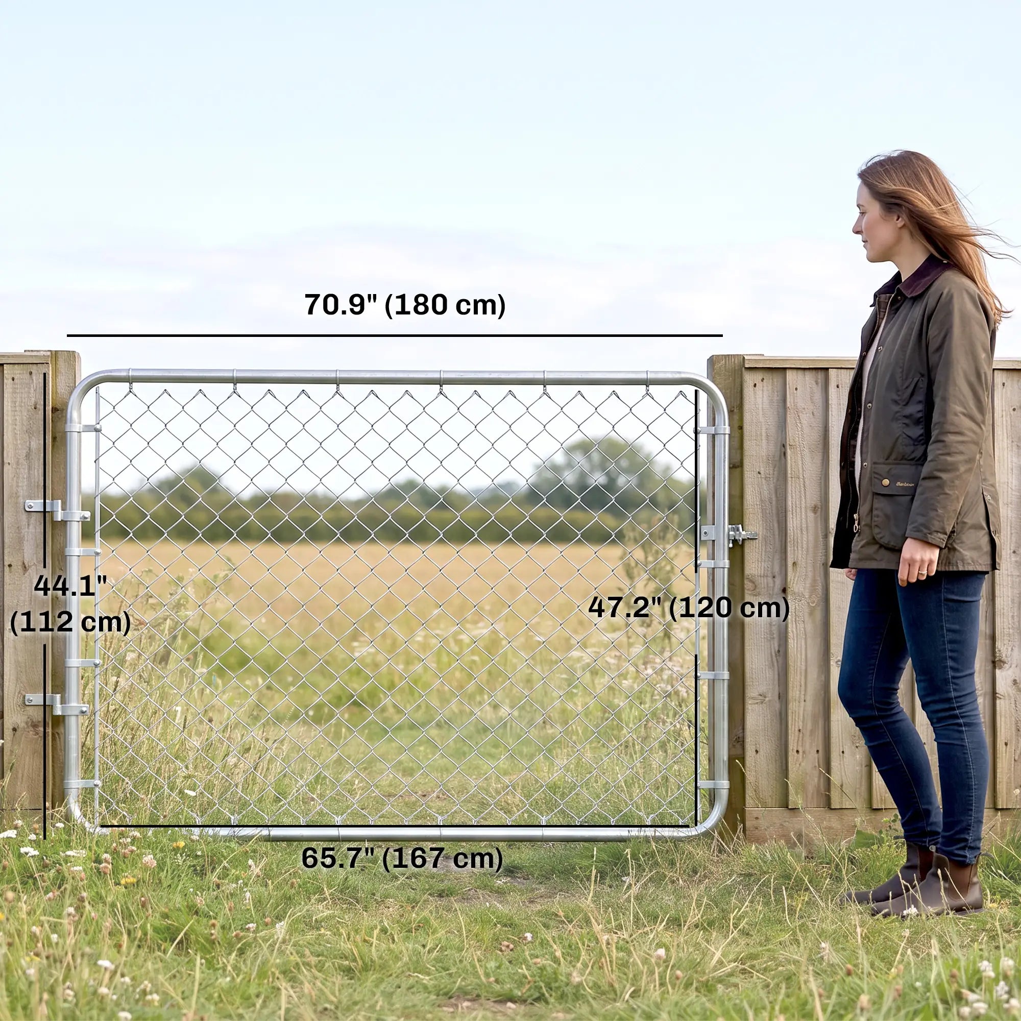 Galvanized Steel Garden Gate, Chain Link Fence Door, 47.2 x 70.9 in., Silver Garden Decor at Gallery Canada