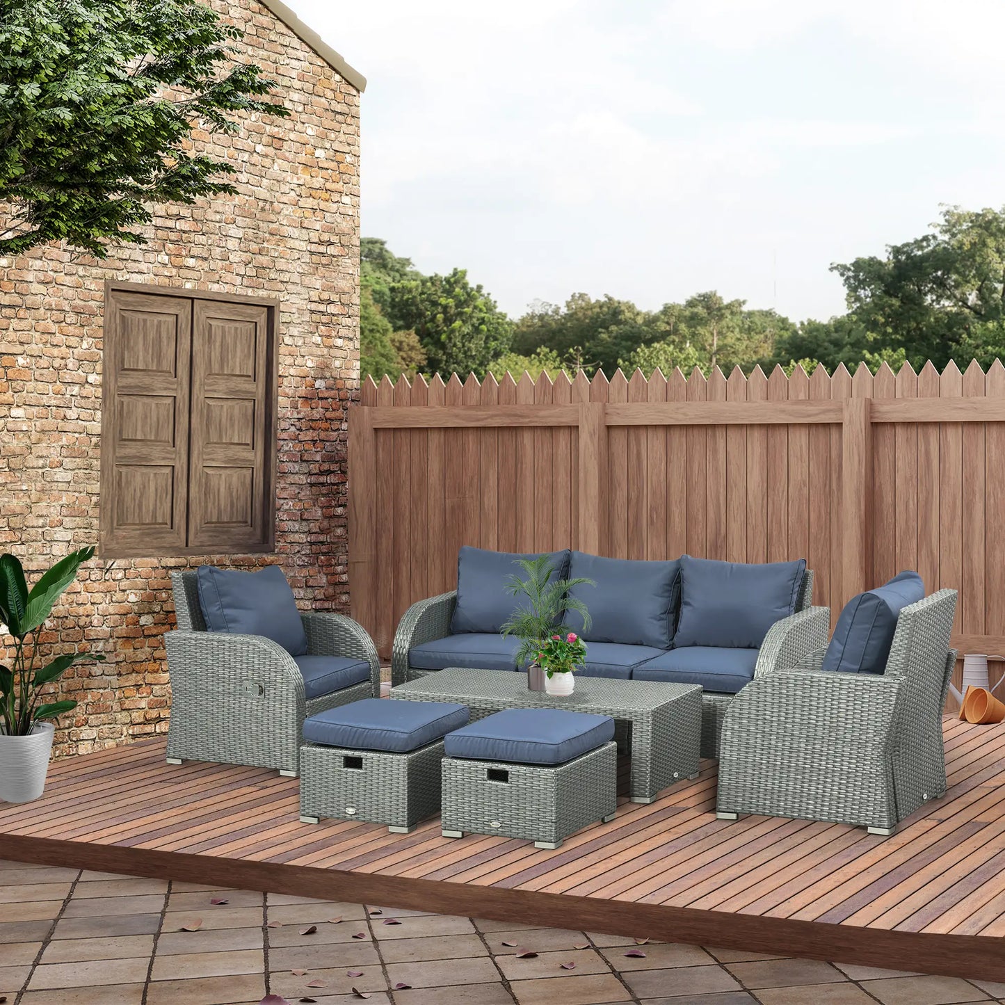 6-Piece PE Wicker Patio Sectional Set, with Cushions, Dark Blue Patio Furniture Sets at Gallery Canada