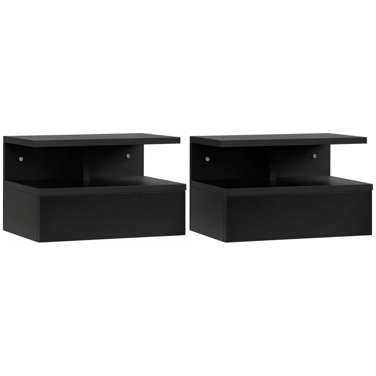 Floating Nightstand Set of 2, Wall Mounted with Drawer and Shelf, Black Bedside Tables at Gallery Canada