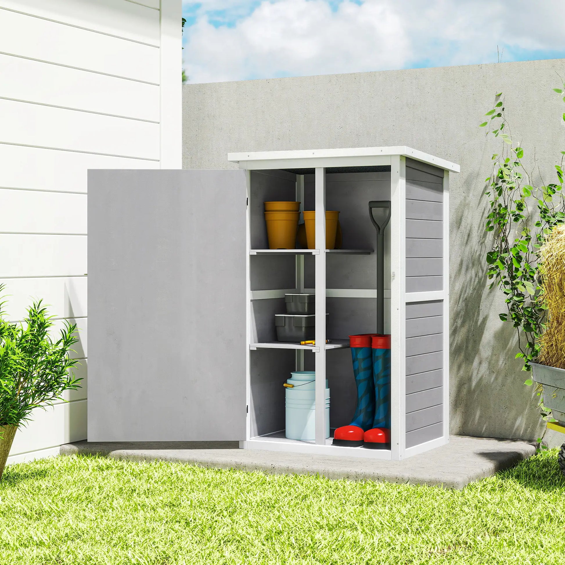 29.9x21.7x45.3 Inch Garden Storage Shed, Asphalt Roof, Shelves, Grey Sheds at Gallery Canada