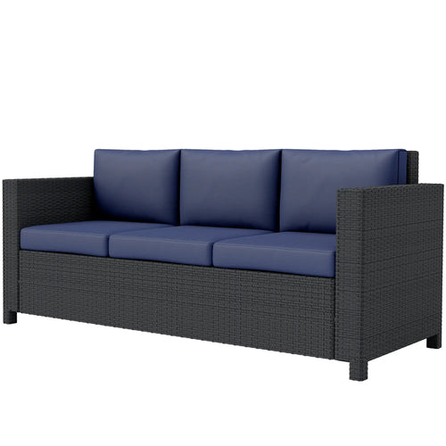 3 Seat Rattan Wicker Sofa, Outdoor Patio Furniture, Navy Blue