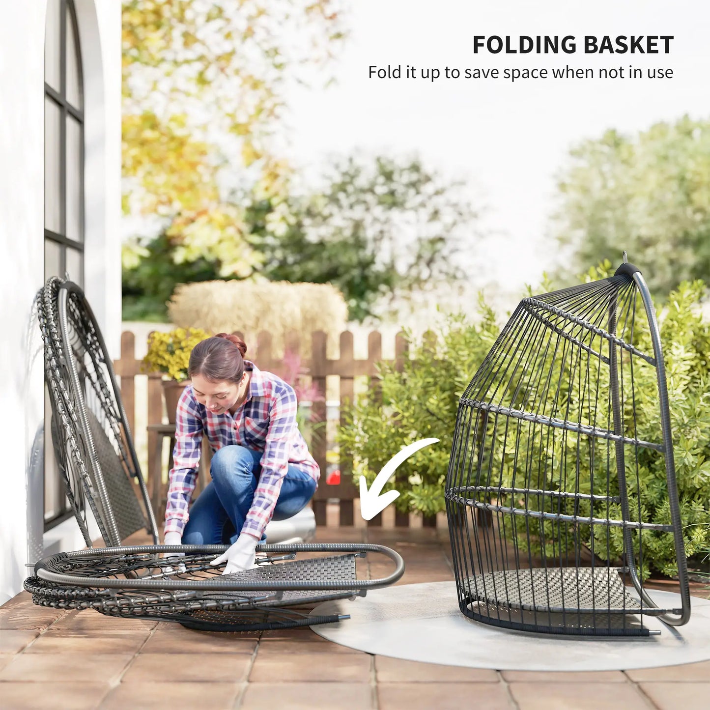Hanging Egg Chair, Foldable Rattan Garden Swing, Dark Grey Patio Chairs at Gallery Canada