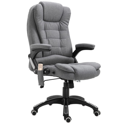 6 Point Vibrating Massage Chair, High Back Executive, Reclining, Swivel Wheels, Grey