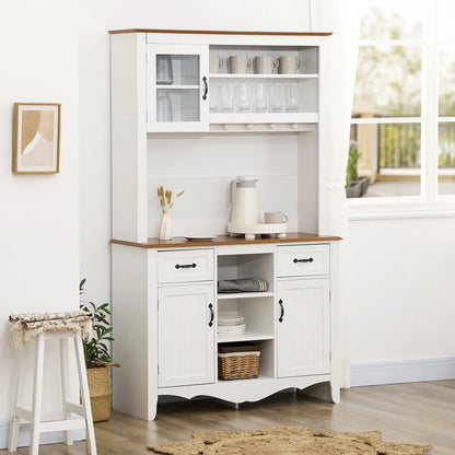 71" Kitchen Buffet with Hutch, Farmhouse Style, White Kitchen Pantry Cabinets at Gallery Canada