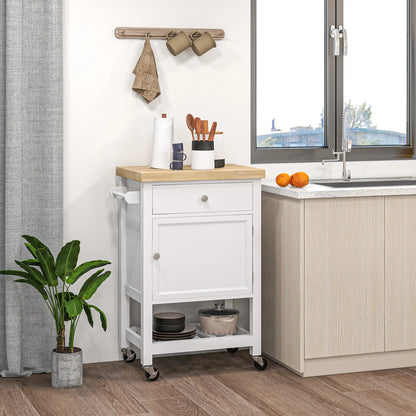 Kitchen Cart on Wheels, Wood Top, Towel Rack, Drawer, Shelf, White Kitchen Islands & Kitchen Carts at Gallery Canada