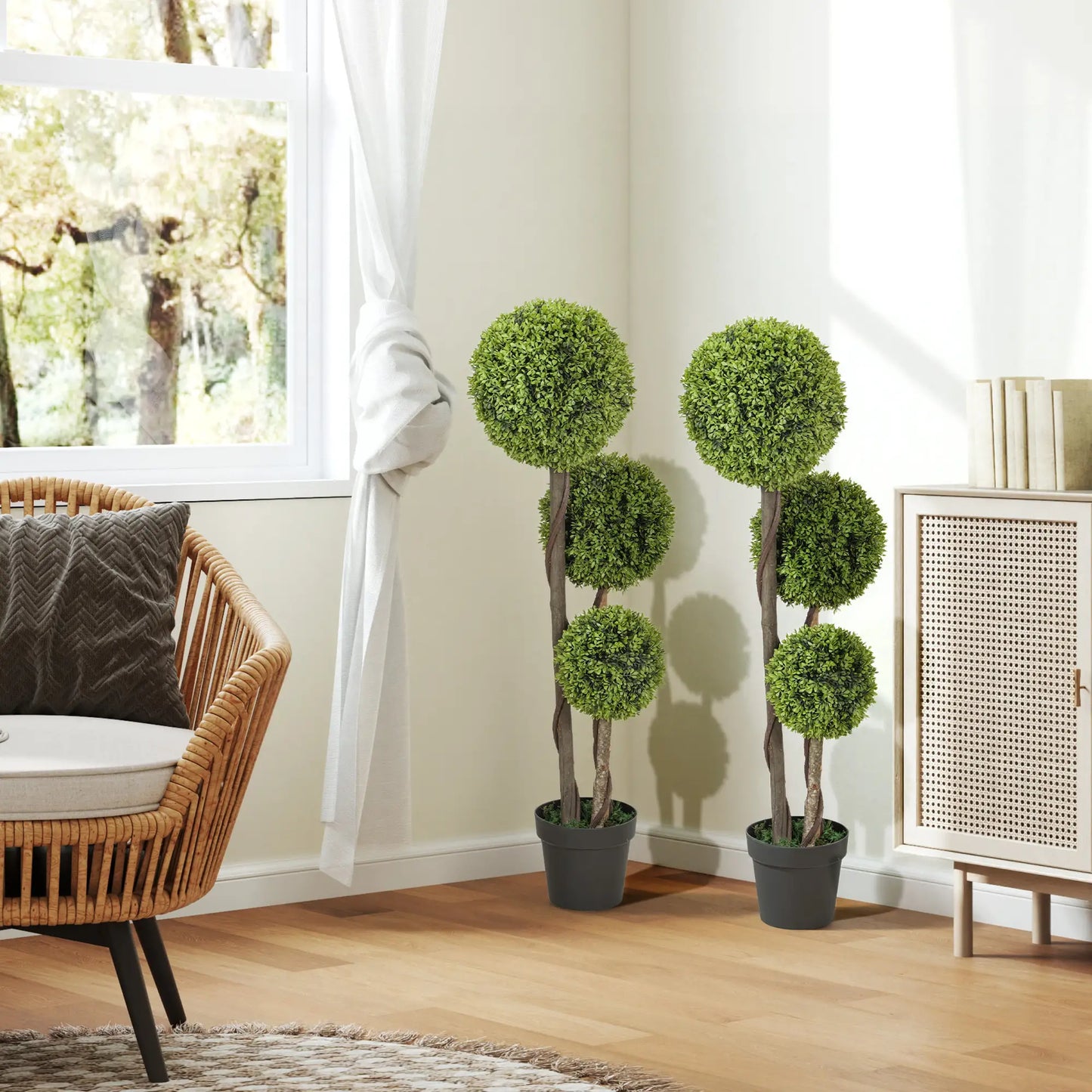 45 Inch Artificial Boxwood Topiary Tree, Set Of 2, Indoor Outdoor, Green Artificial Trees at Gallery Canada
