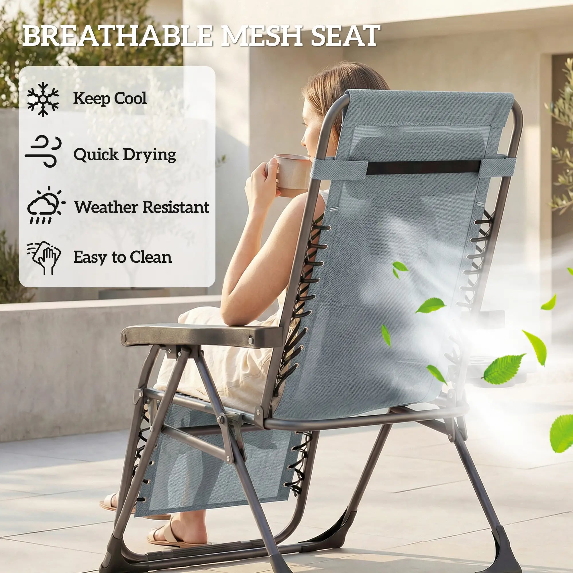 Zero Gravity Chair Set Of 2, Folding Reclining Outdoor Lounge Chair, Light Grey Lounger Chairs at Gallery Canada