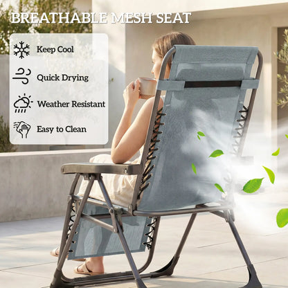 Zero Gravity Chair Set Of 2, Folding Reclining Outdoor Lounge Chair, Light Grey Lounger Chairs at Gallery Canada