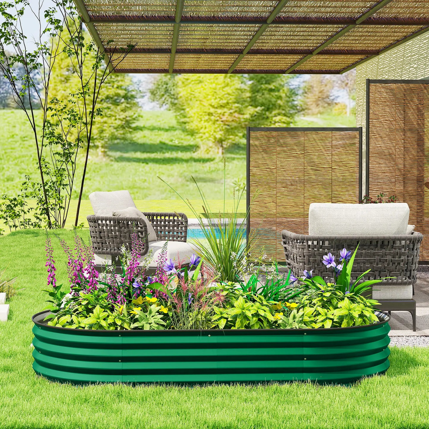 6' x 3' x 1' Galvanized Raised Garden Bed, Green Outdoor Planter Box, Green