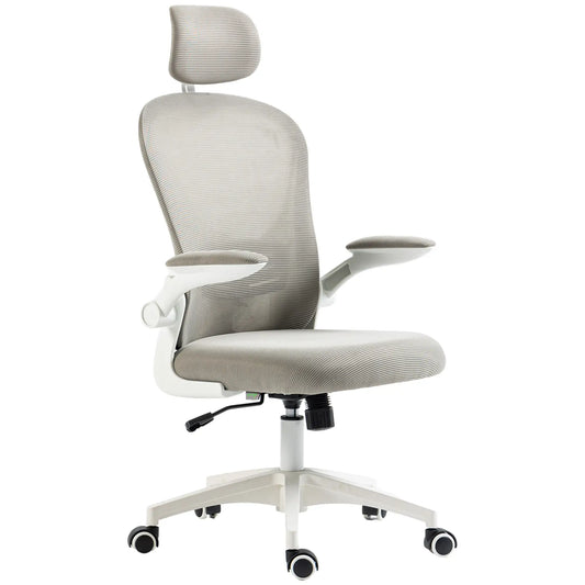 Mesh Office Chair, Adjustable Headrest, 4D Lumbar Support, Flip-Up Arm, Grey Task Chairs Grey at Gallery Canada
