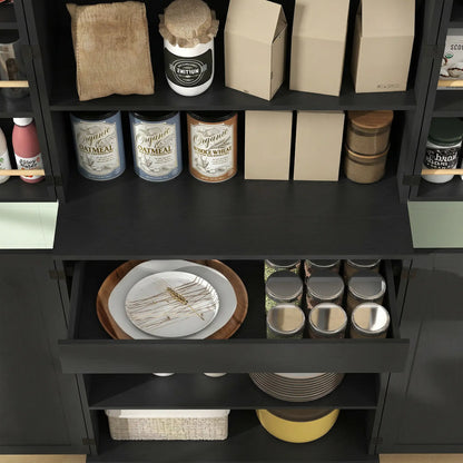 72" Tall Kitchen Pantry Cabinet, Farmhouse Storage Cabinet with 8 Door Racks and Adjustable Shelves, Black