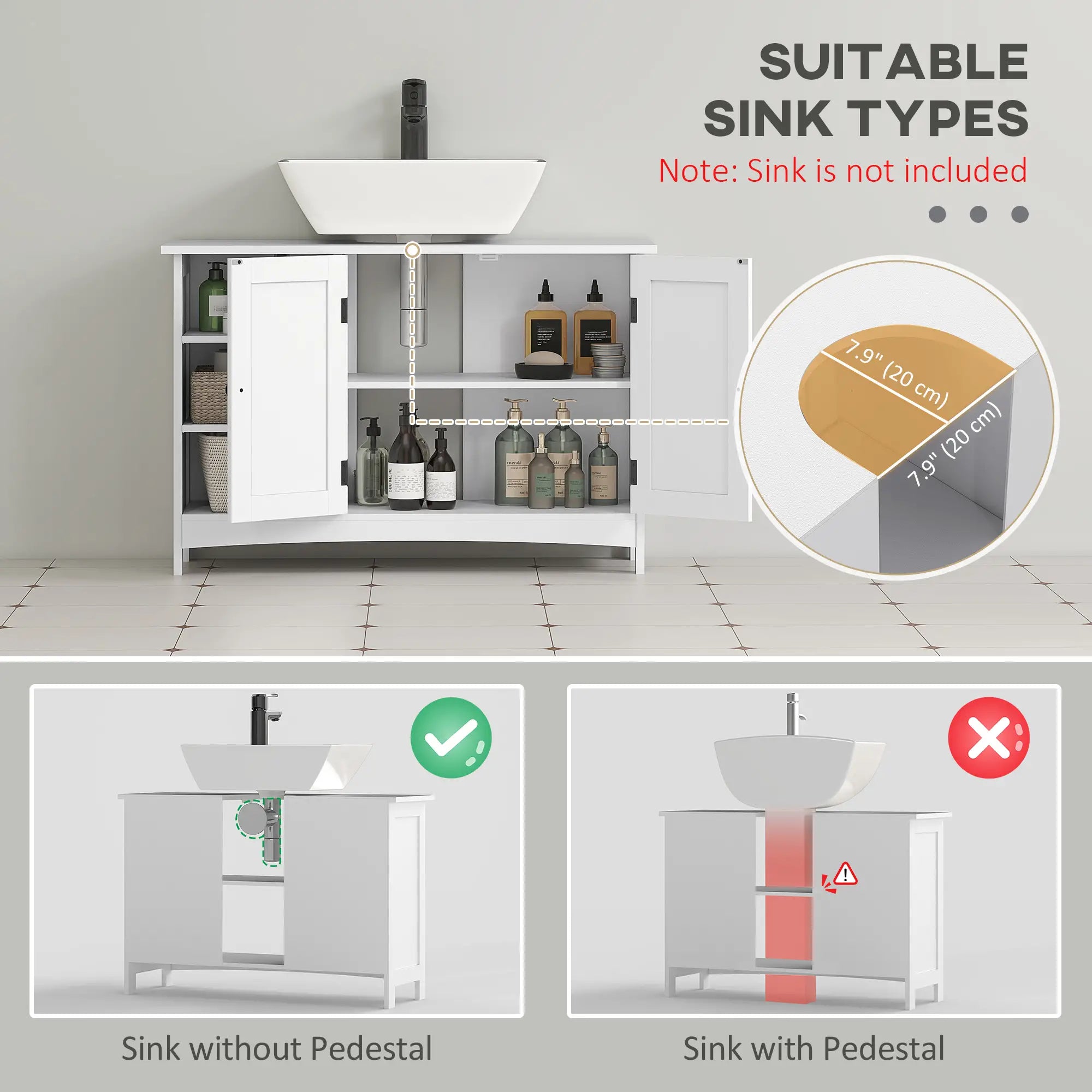 Bathroom Vanity Cabinet, Under Sink Storage, Double Doors, White Sink Cabinets at Gallery Canada