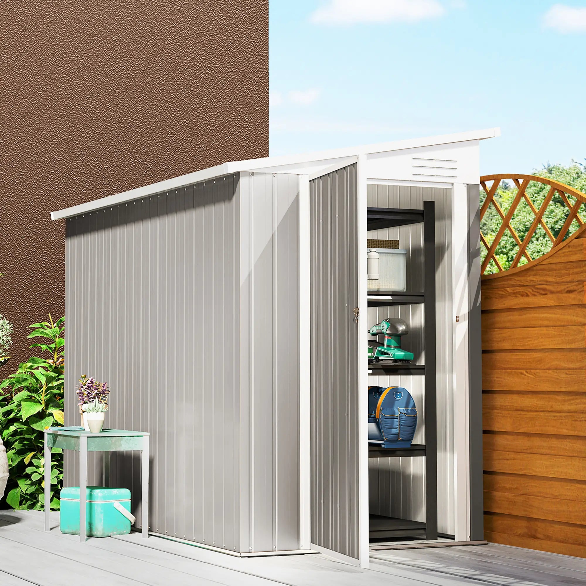 4' x 8' Outdoor Storage Shed, Metal Tool Shed, Lockable Door, Light Grey Sheds at Gallery Canada