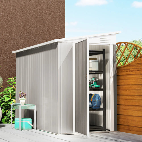 4' x 8' Outdoor Storage Shed, Metal Tool Shed, Lockable Door, Light Grey