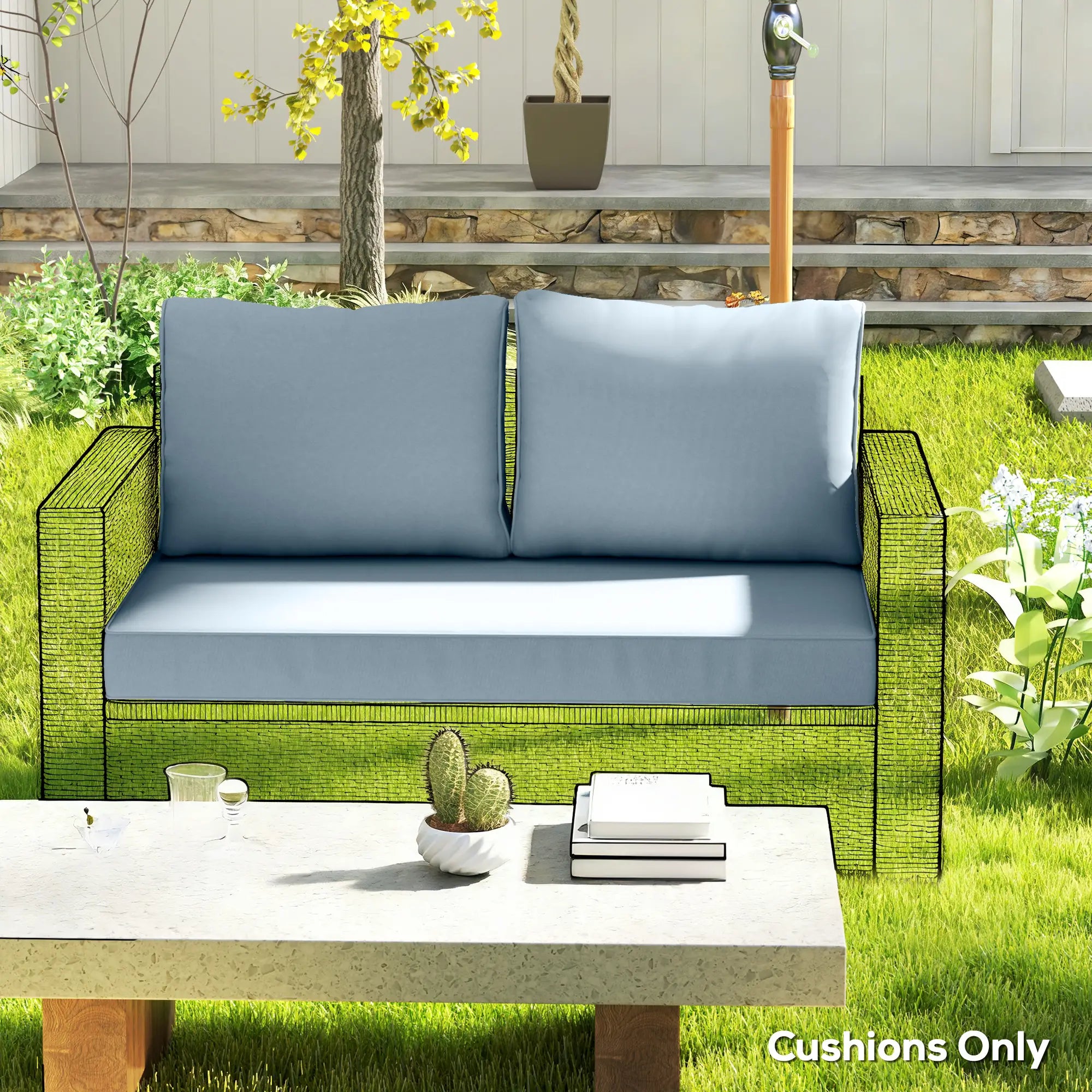 Outdoor Seat Cushions With Backrest, Loveseat Double Sofa, Light Blue Patio Chair Cushions at Gallery Canada