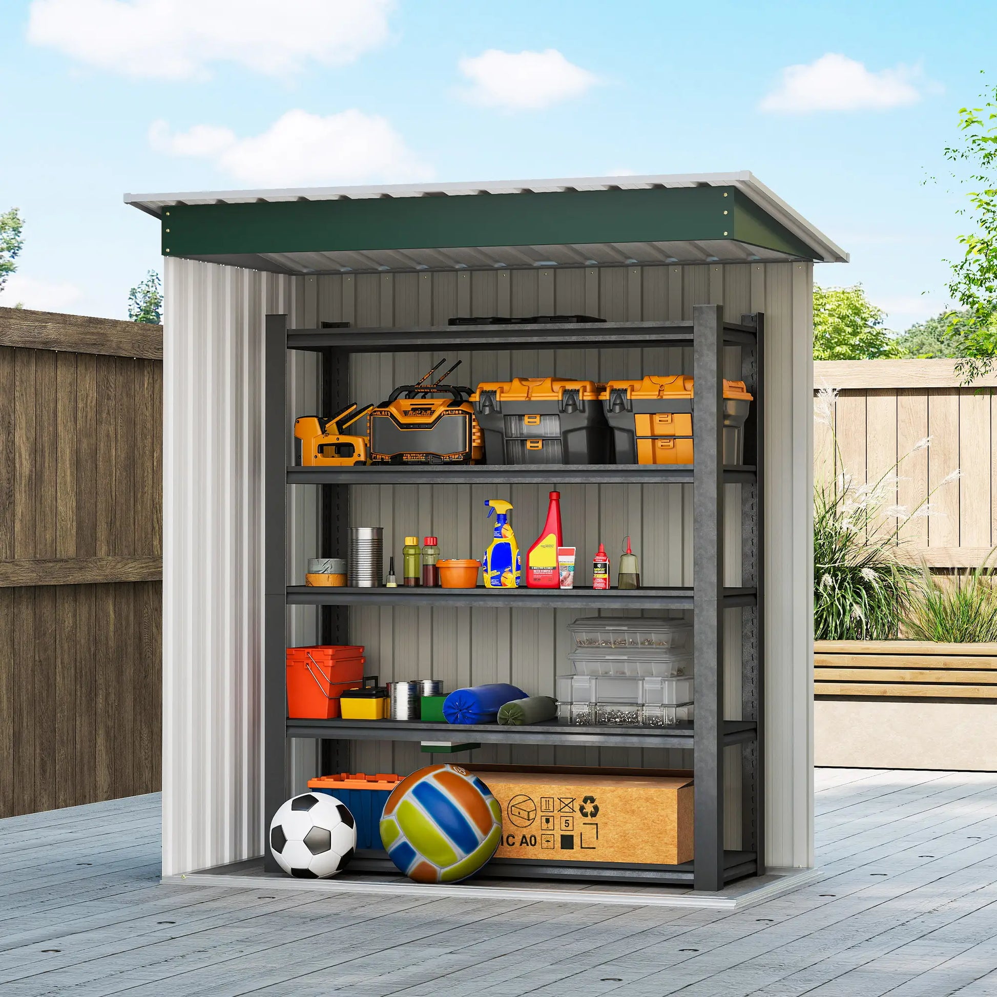 5 x 3 FT Outdoor Storage Shed, Steel Frame, Sliding Door, Green Sheds at Gallery Canada