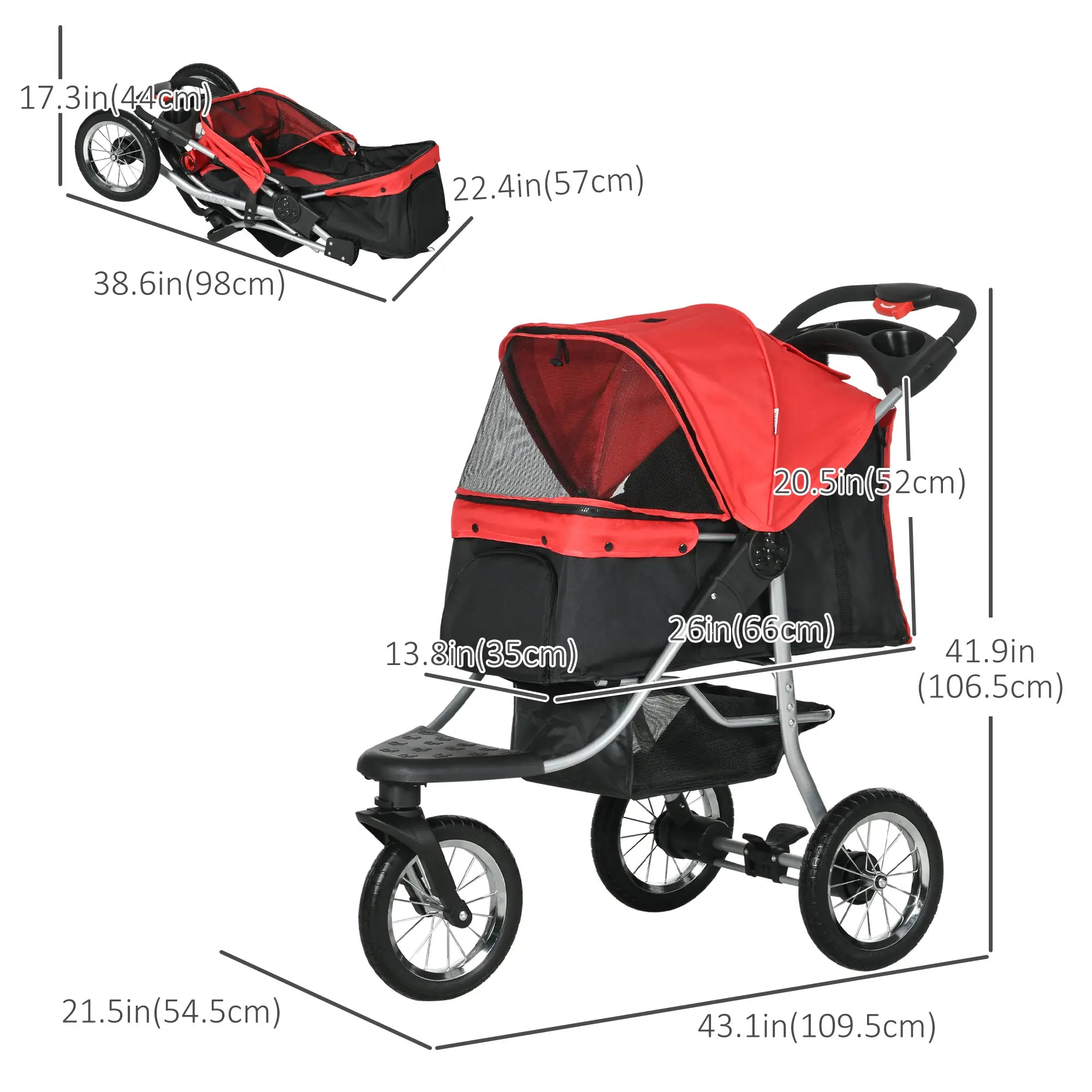 Lightweight Pet Stroller, 3-Rubber Wheels, Adjustable Canopy, Zippered Mesh, Red Dog Bike Trailers & Strollers at Gallery Canada