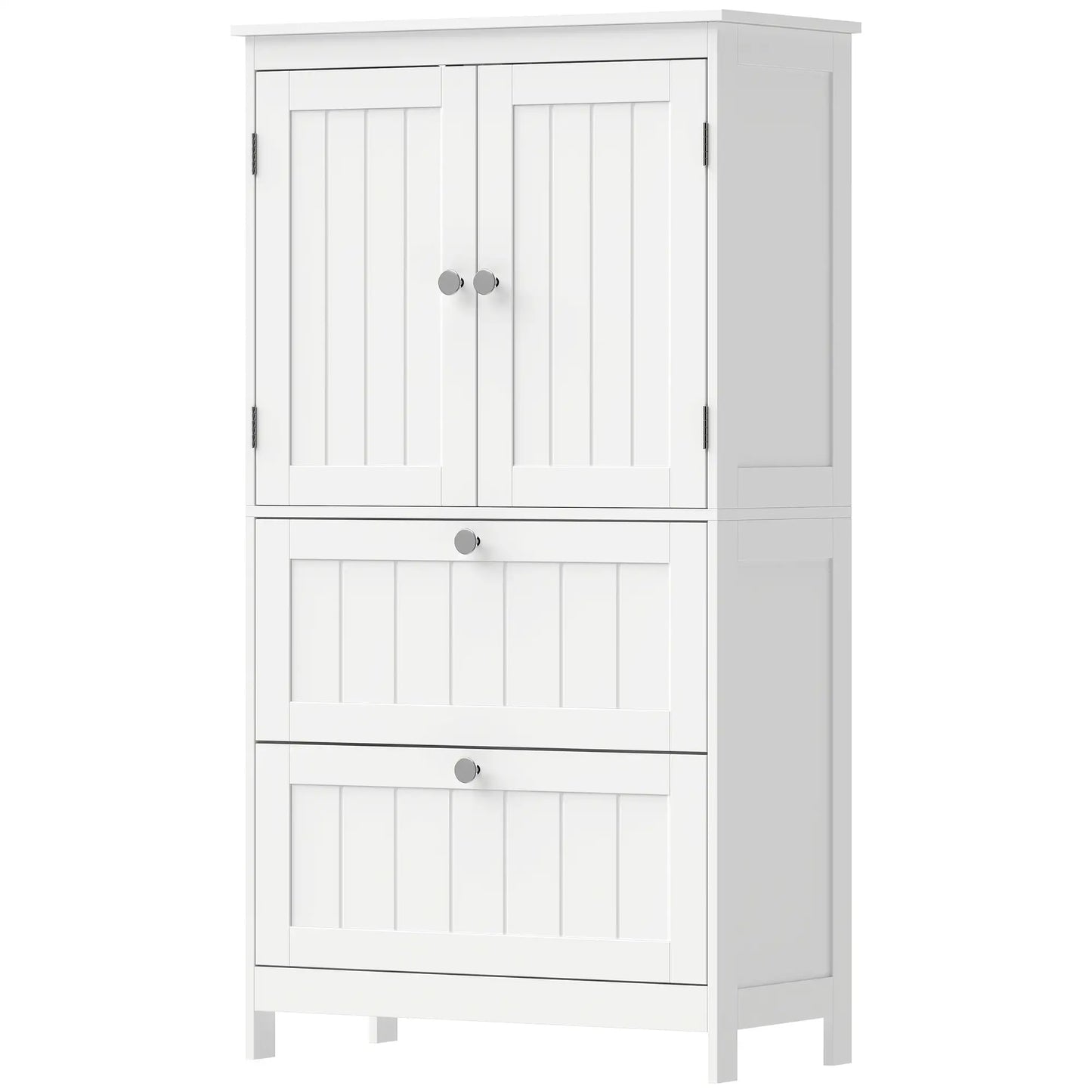Narrow Bathroom Cabinet, 2 Drawers, Adjustable Shelf, White