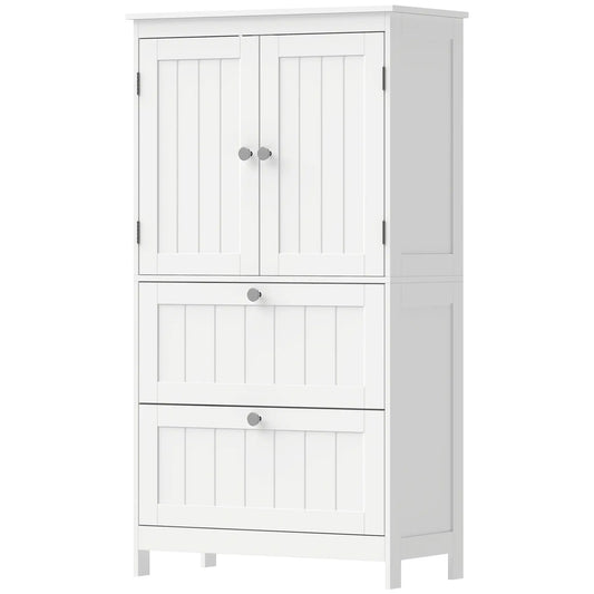 Narrow Bathroom Cabinet, 2 Drawers, Adjustable Shelf, White Freestanding Bathroom Cabinets White at Gallery Canada