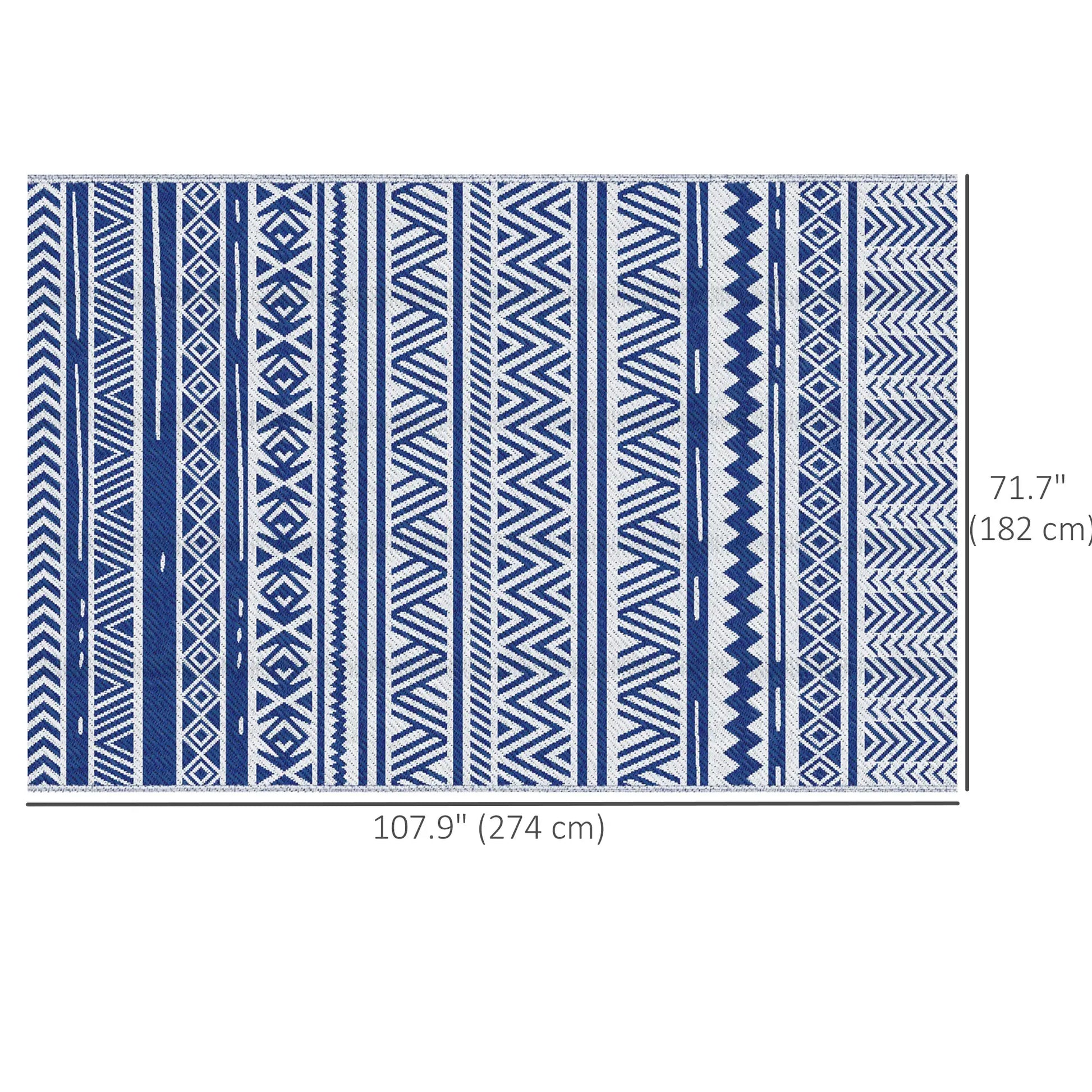 Reversible Outdoor Rug, Patio Floor Mat, 6' x 9', White, Dark Blue Garden Decor at Gallery Canada