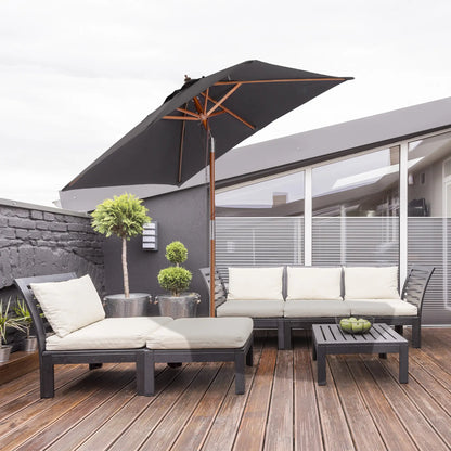 6.6x5ft Square Market Parasol, Wooden Patio Umbrella, Tilt Mechanism, 6 Bamboo Ribs, Dark Grey Sun Umbrellas at Gallery Canada
