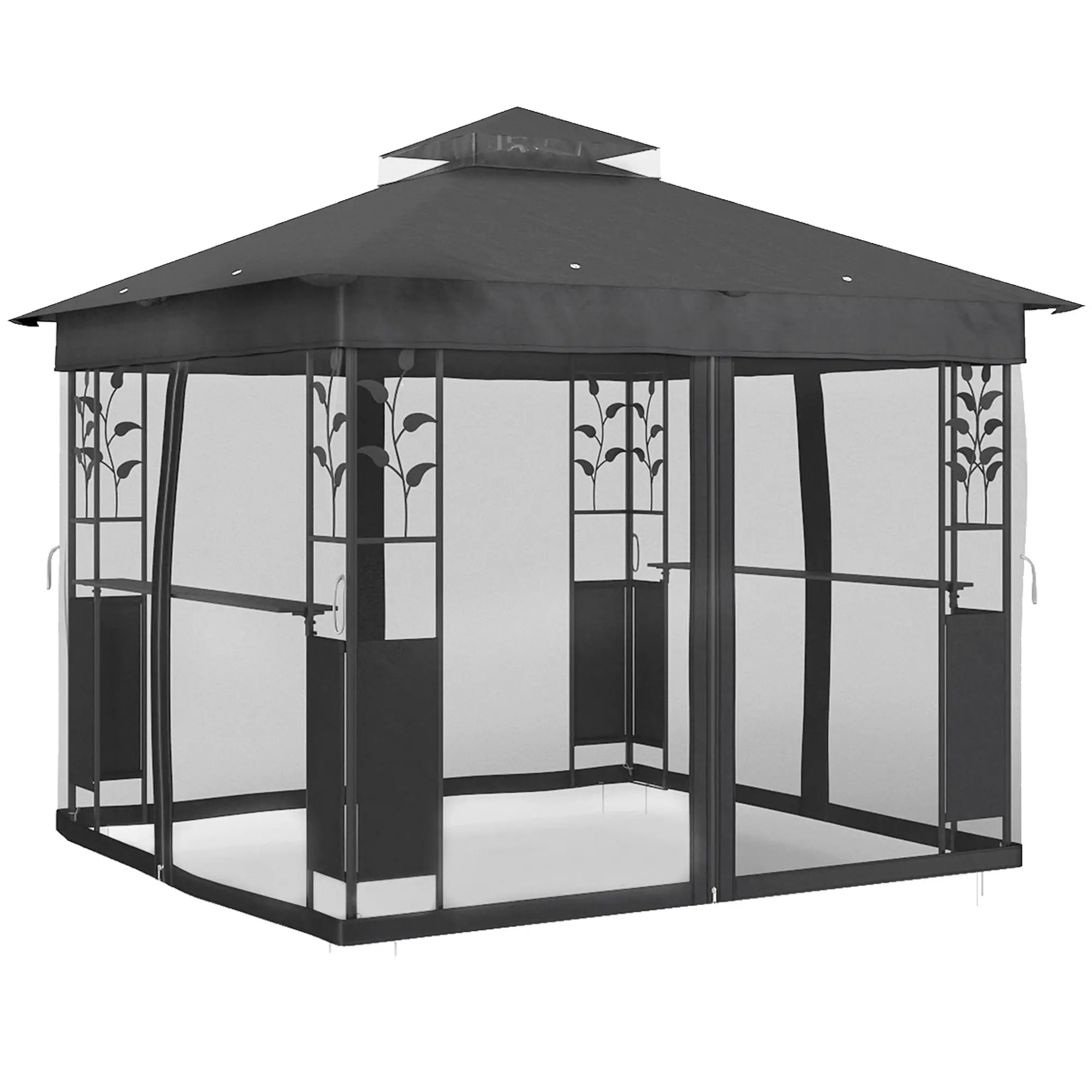 10' x 10' Outdoor Gazebo, UV30+ Double Roof, with Shelves and Netting Gazebos at Gallery Canada