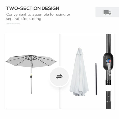 10' x 8' Round Patio Umbrella, Crank Handle, Tilt, White