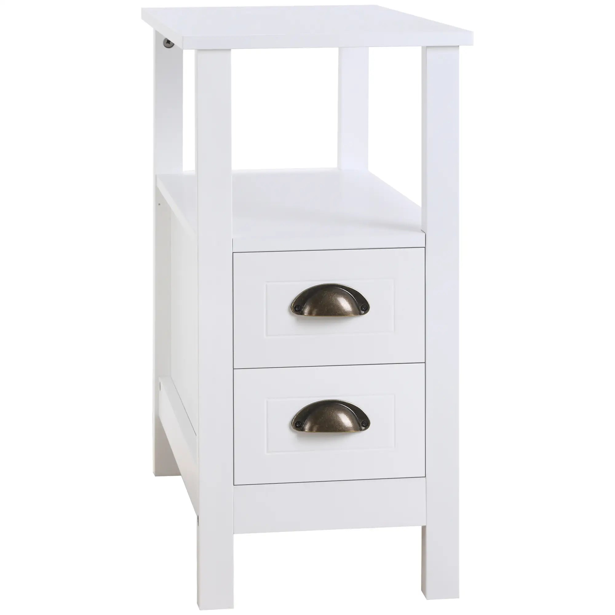 Slim End Table with 2 Drawers, Storage Shelf, White Side Tables at Gallery Canada