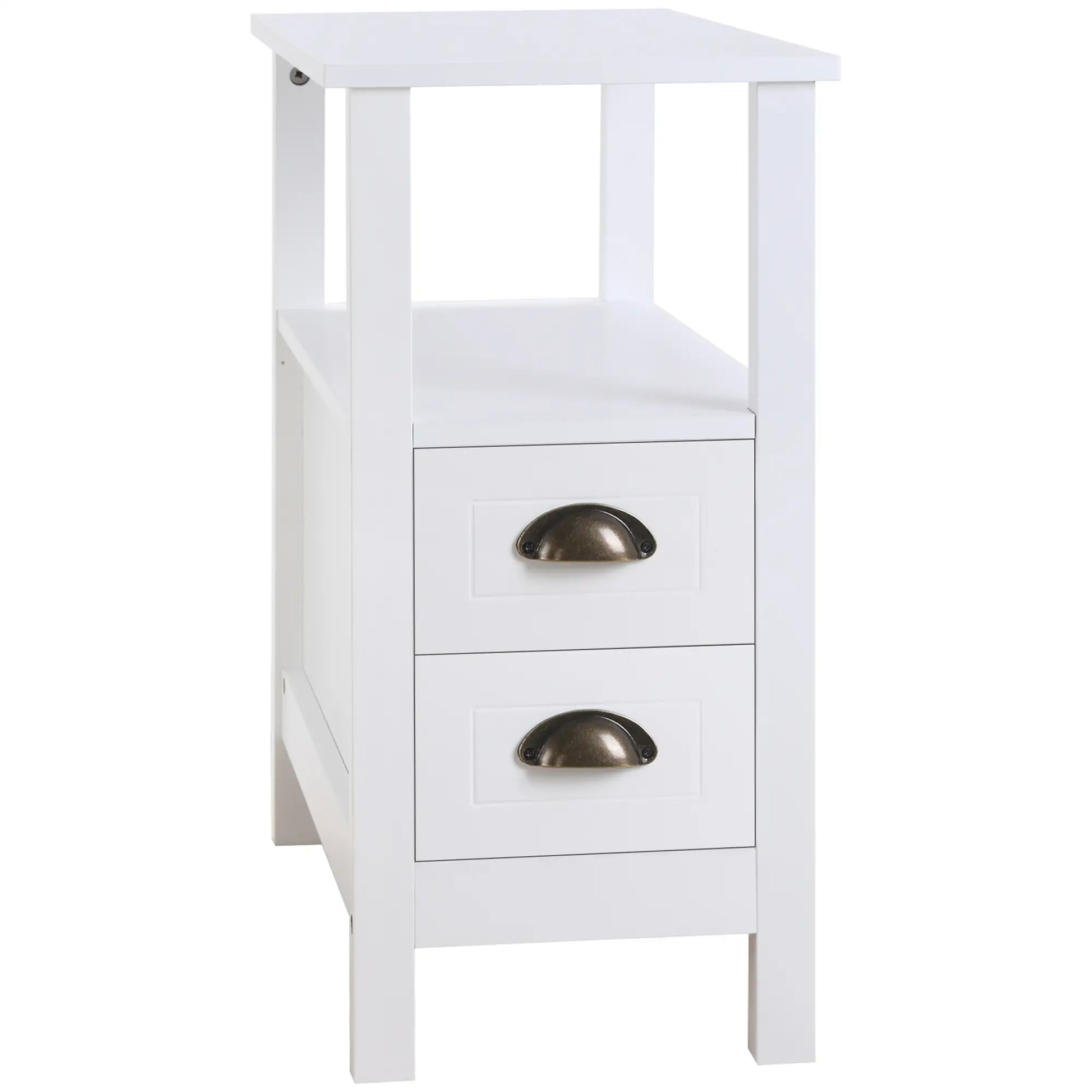Slim End Table with 2 Drawers, Storage Shelf, White Side Tables at Gallery Canada