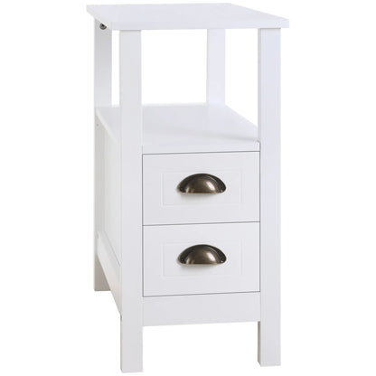 Slim End Table with 2 Drawers, Storage Shelf, White Side Tables at Gallery Canada