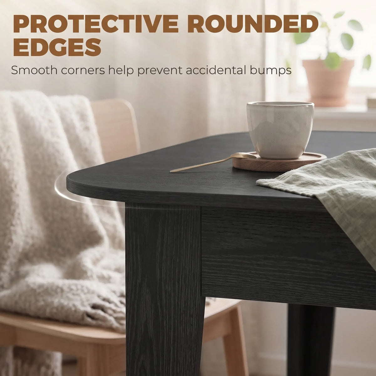 Extendable Oval Dining Table for 4-6, Farmhouse Kitchen Table, Black, Black