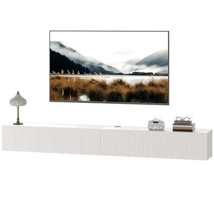71 Inch Floating TV Stand, Wall Mount Media Console, 2 Fluted Doors, White TV Stands White at Gallery Canada