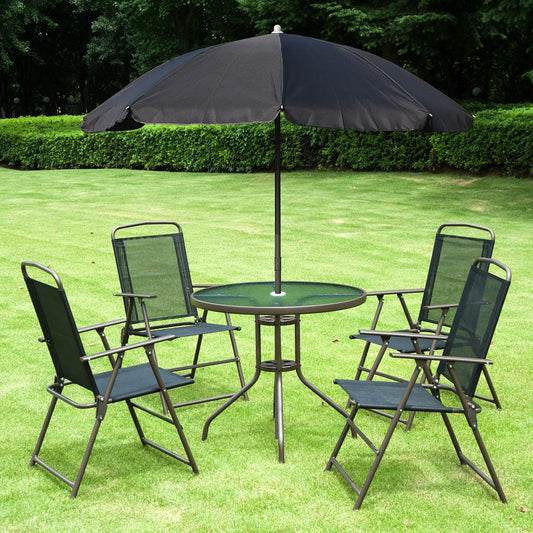 6-Piece Outdoor Dining Set, Round Table, 4 Folding Chairs, Black Outdoor Dining Sets Black at Gallery Canada