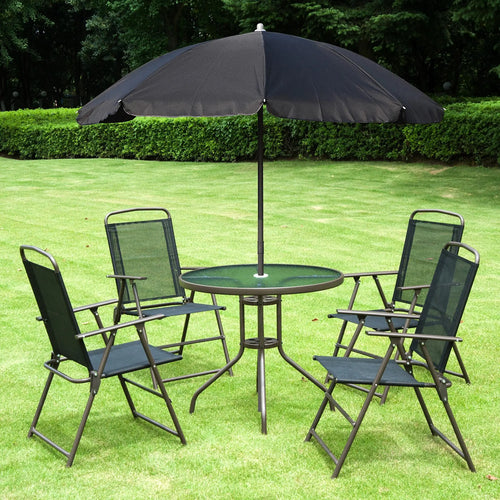 6-Piece Outdoor Dining Set, Round Table, 4 Folding Chairs, Black