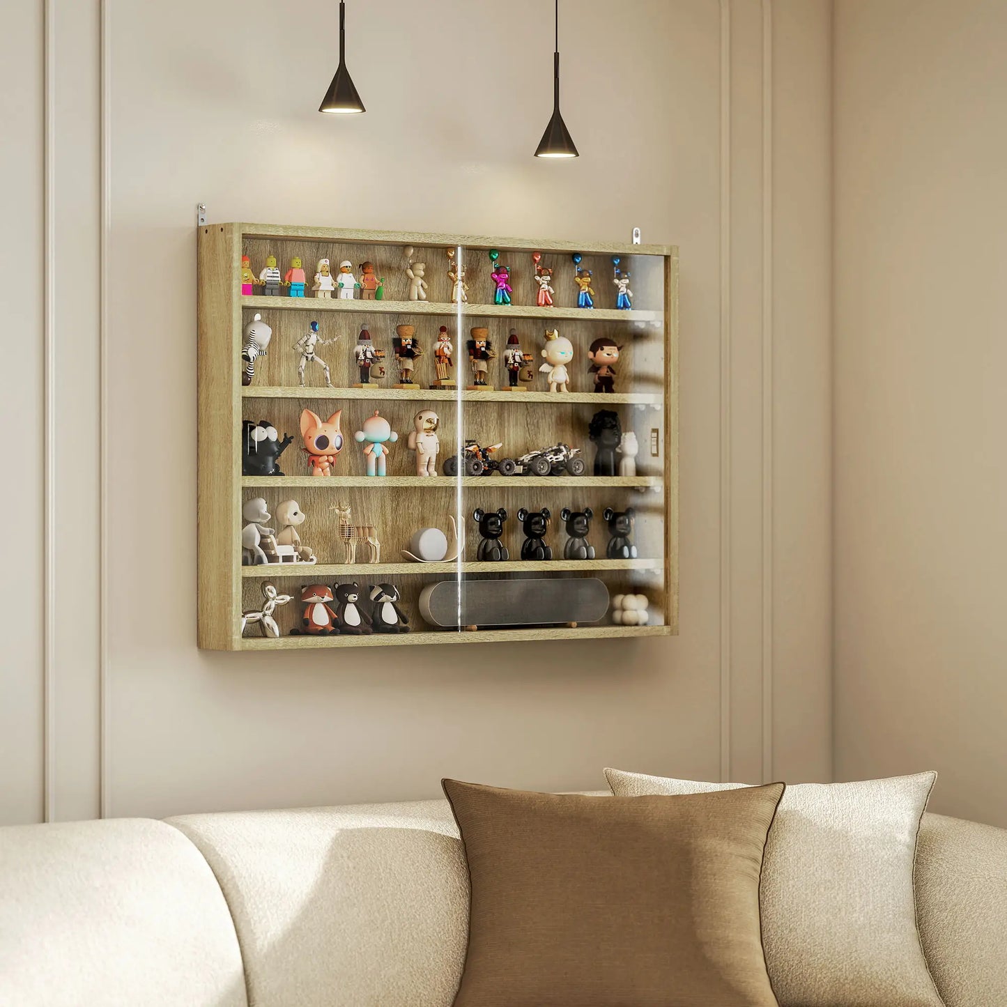 5-Tier Display Cabinet, 2 Glass Doors, 4 Adjustable Shelves, Oak Display Bookshelves at Gallery Canada