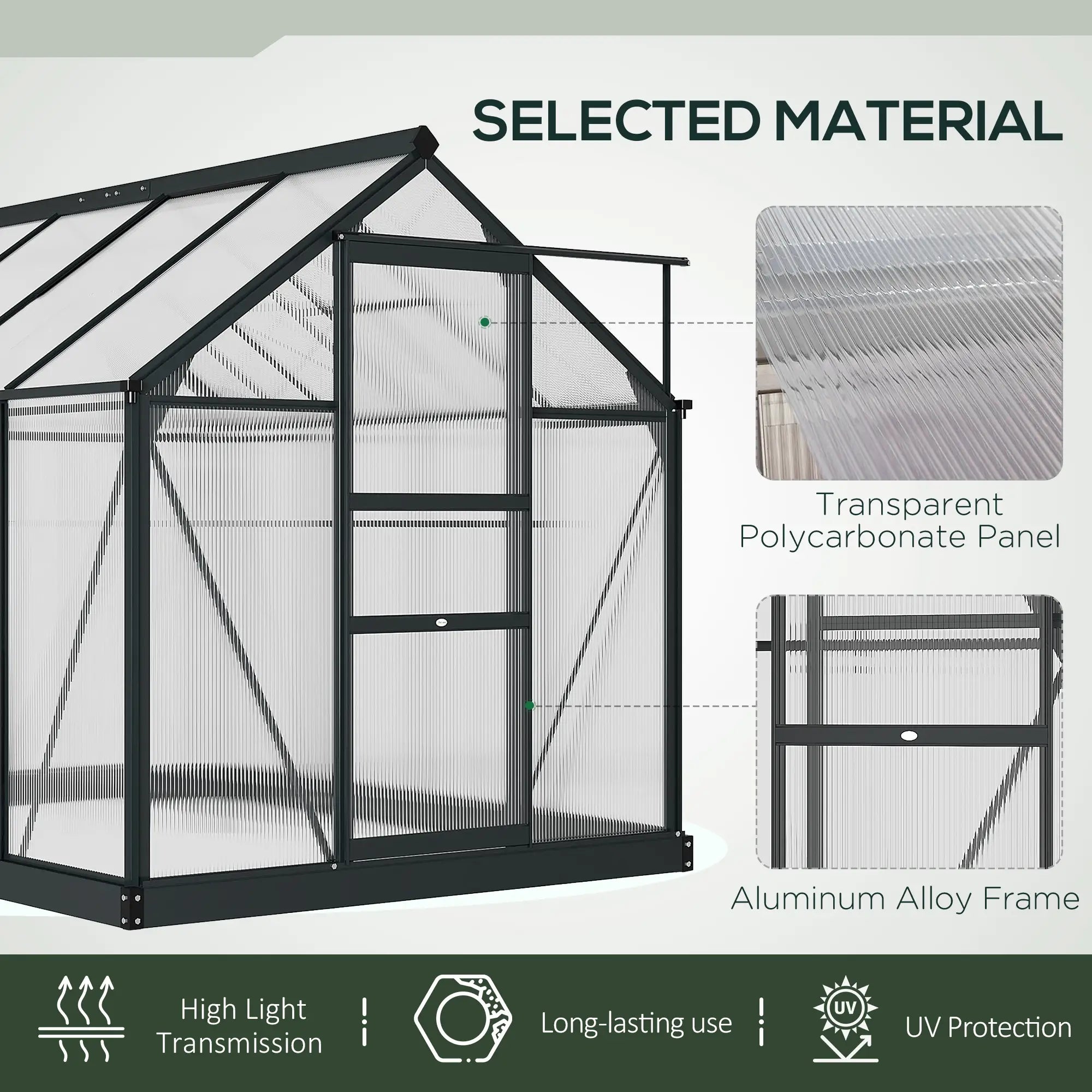 Greenhouse Garden, Outdoor Kit, PC Board Sliding Door, 6.2' x 8.3' x 6.6', Grey Walk In Greenhouses at Gallery Canada