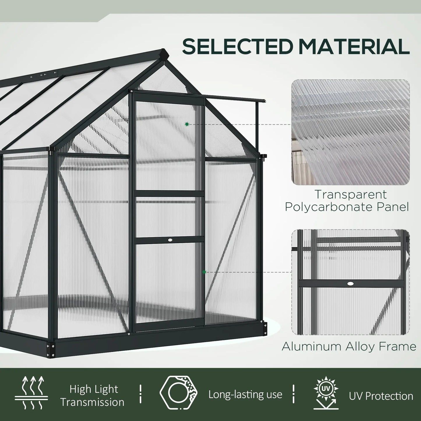 Greenhouse Garden, Outdoor Kit, PC Board Sliding Door, 6.2' x 8.3' x 6.6', Grey Walk In Greenhouses at Gallery Canada